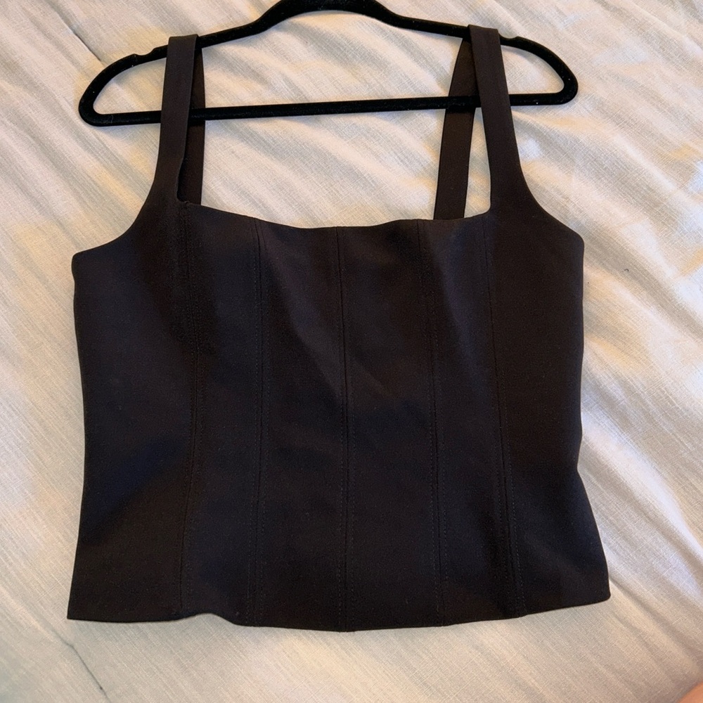 Zara Ribbed Square Neck Black Corset Top